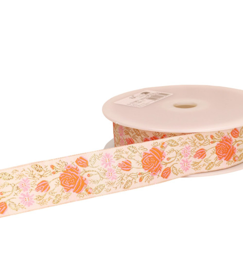 Roses Jacquard braid 33mm pink by the meter
