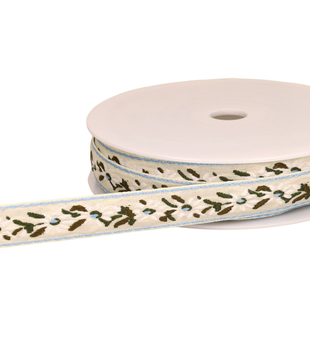 Treccia Jacquard Fiore Stella Alpina 20 mm ecru al metro