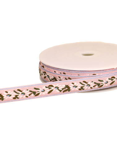 Edelweiß-Blumen-Jacquard-Zopf, 20 mm, rosa, Meterware