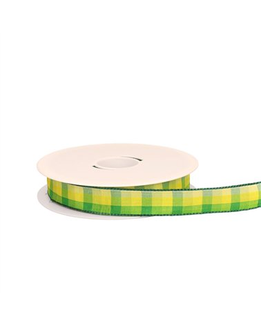 Ruban carreaux laitonné jaune au mètre