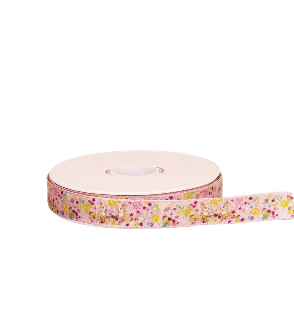Ruban laitonné lapins rose au mètre