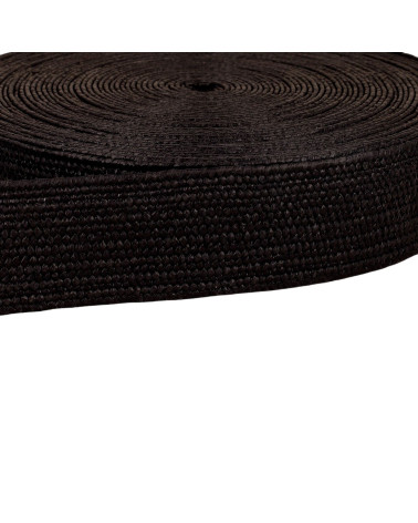 15 m lange Rolle mit schwarzem Stretch-Gurtband in natürlicher Optik