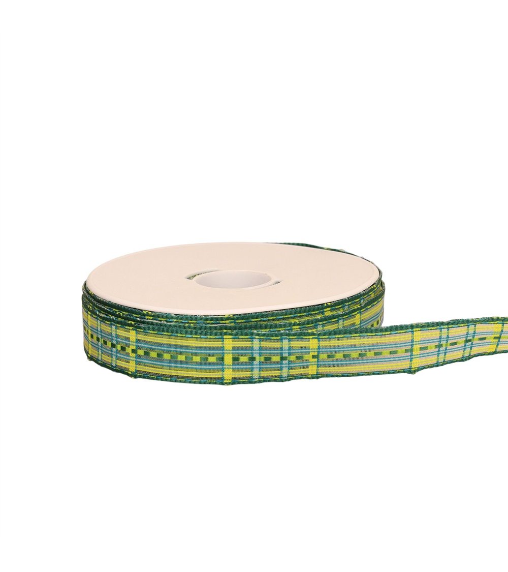 Bobine 20m ruban écossais laitonné vert