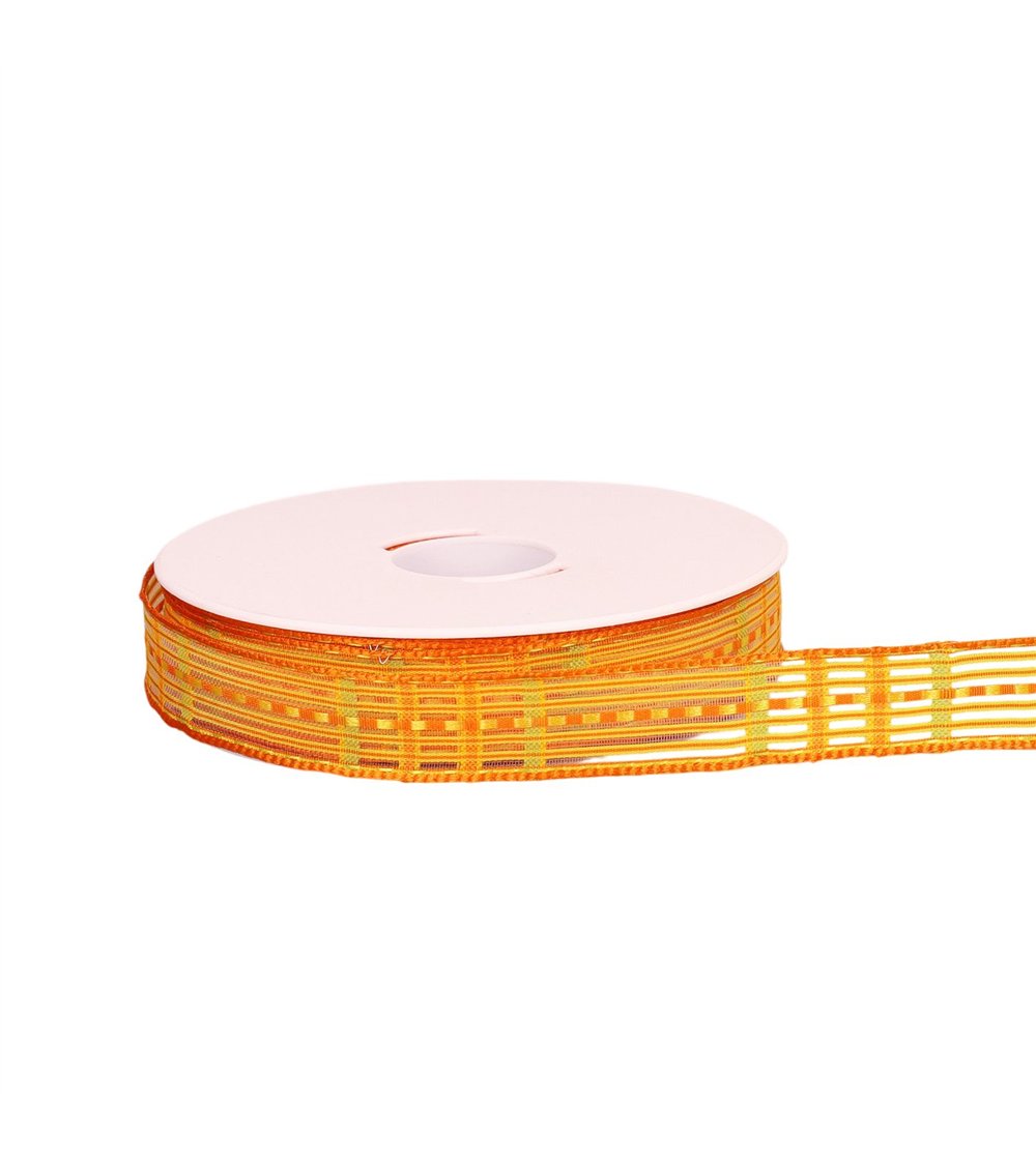 Bobine 20m ruban écossais laitonné orange