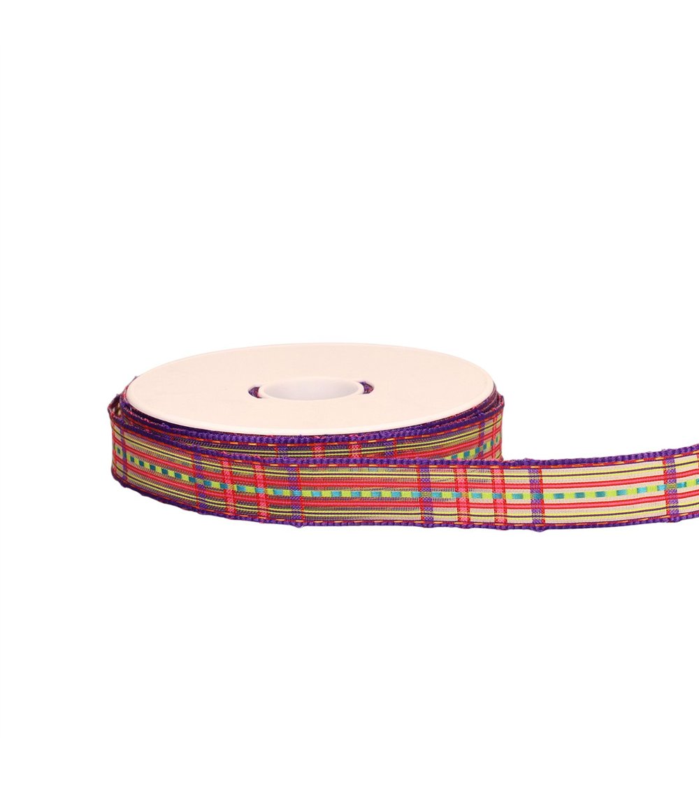 Bobine 20m ruban écossais laitonné violet