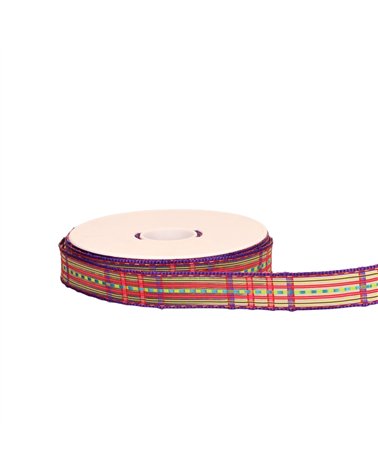 Bobine 20m ruban écossais laitonné violet