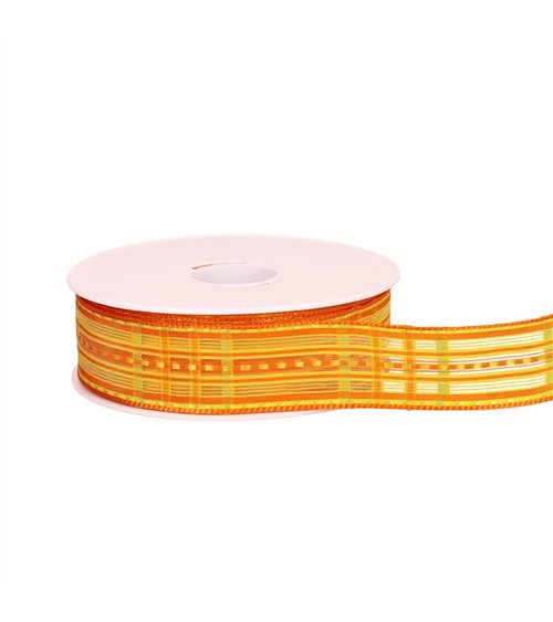 Bobine 20m ruban écossais laitonné orange