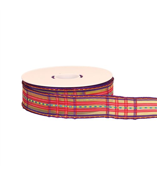 Bobine 20m ruban écossais laitonné violet