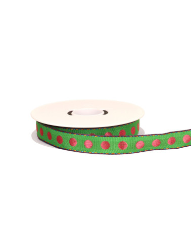 20m spool of green brass-plated polka dot ribbon