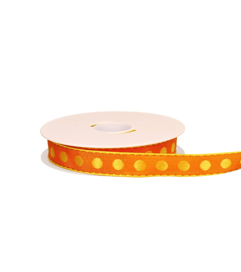 Bobine 20m ruban pois laitonné orange