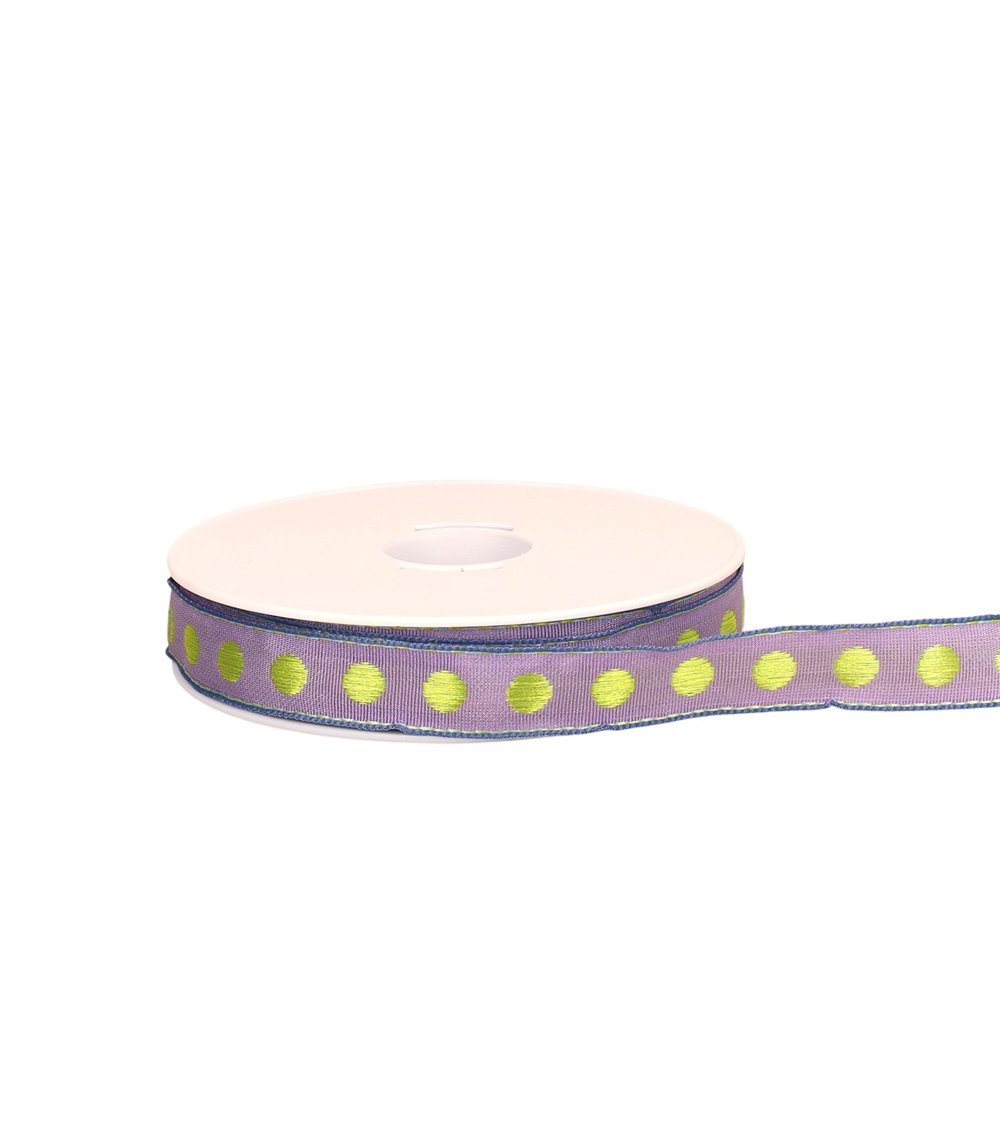 Bobine 20m ruban pois laitonné violet