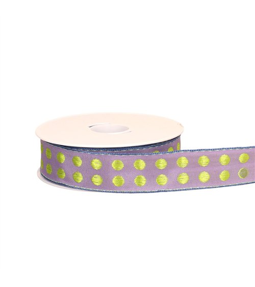 Bobine 20m ruban pois laitonné violet