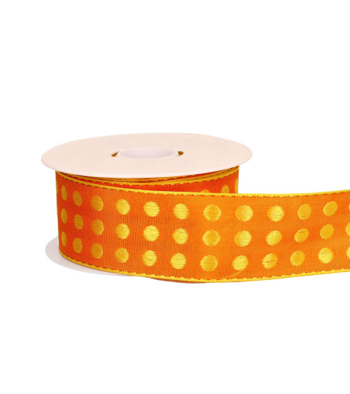 20m spool of orange brass-plated polka dot ribbon