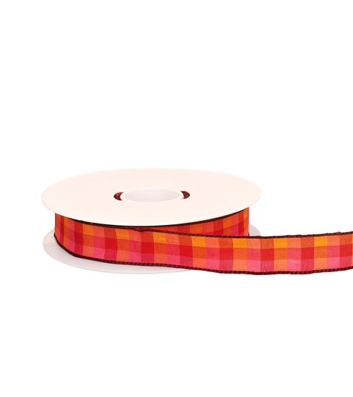 Bobine 20m ruban carreaux laitonné rose