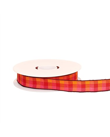 Bobine 20m ruban carreaux laitonné rose