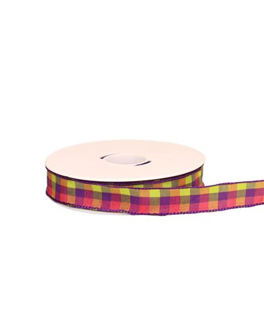 Bobine 20m ruban carreaux laitonné violet