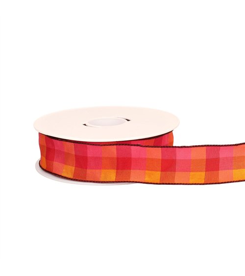 Bobine 20m ruban carreaux laitonné rose