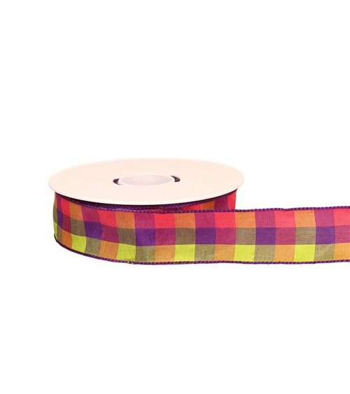 Bobine 20m ruban carreaux laitonné violet