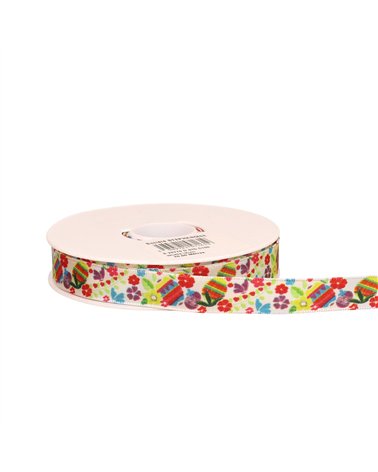 Bobine 20m ruban laitonné oeufs multicolore