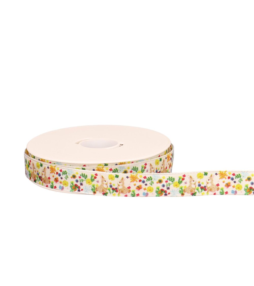 Bobine 20m ruban laitonné lapins blanc
