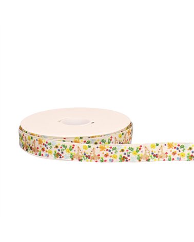 Bobine 20m ruban laitonné lapins blanc