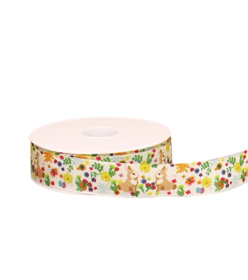 Bobine 20m ruban laitonné lapins blanc