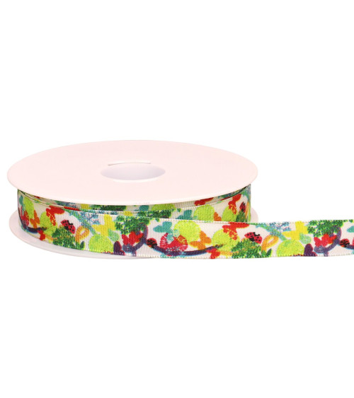 20m spool of brass-plated ribbon with white butterflies