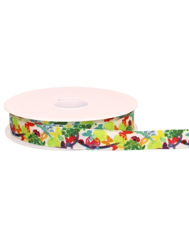 Bobine 20m ruban laitonné papillons blanc