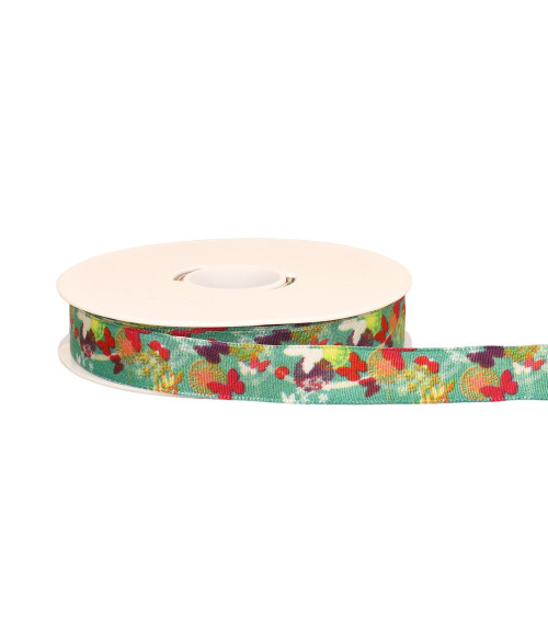 20m spool of brass-plated ribbon with blue butterflies