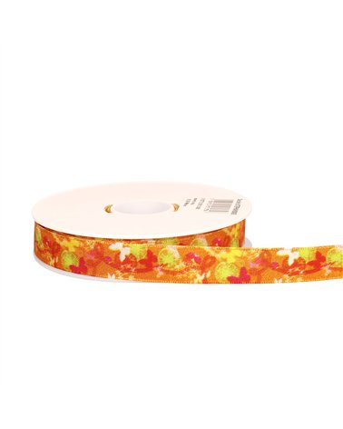 Bobine 20m ruban laitonné papillons orange