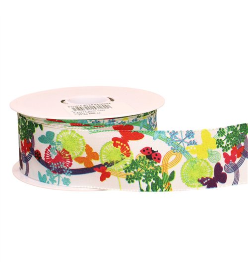 Bobine 20m ruban laitonné papillons blanc