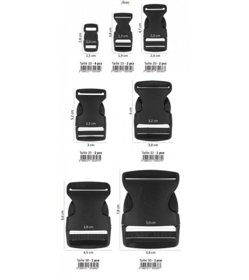 Set di 2 fibbie antiscivolo in plastica nera 52 mm x 30 mm