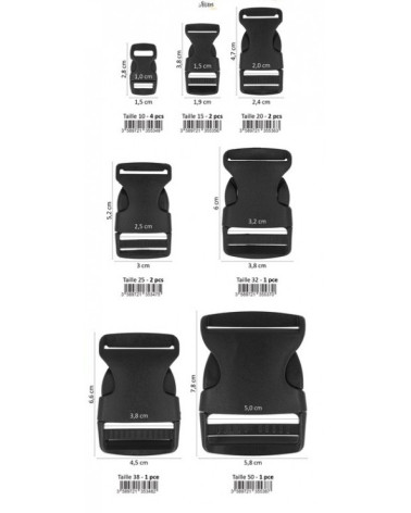 Set di 2 fibbie antiscivolo in plastica nera 52 mm x 30 mm