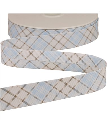 Bobine 25m biais écossais pastel 25mm bleu clair