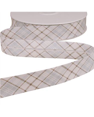 Bobine 25m biais écossais pastel 25mm gris clair