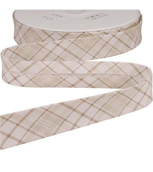 Bobine 25m biais écossais pastel 25mm beige