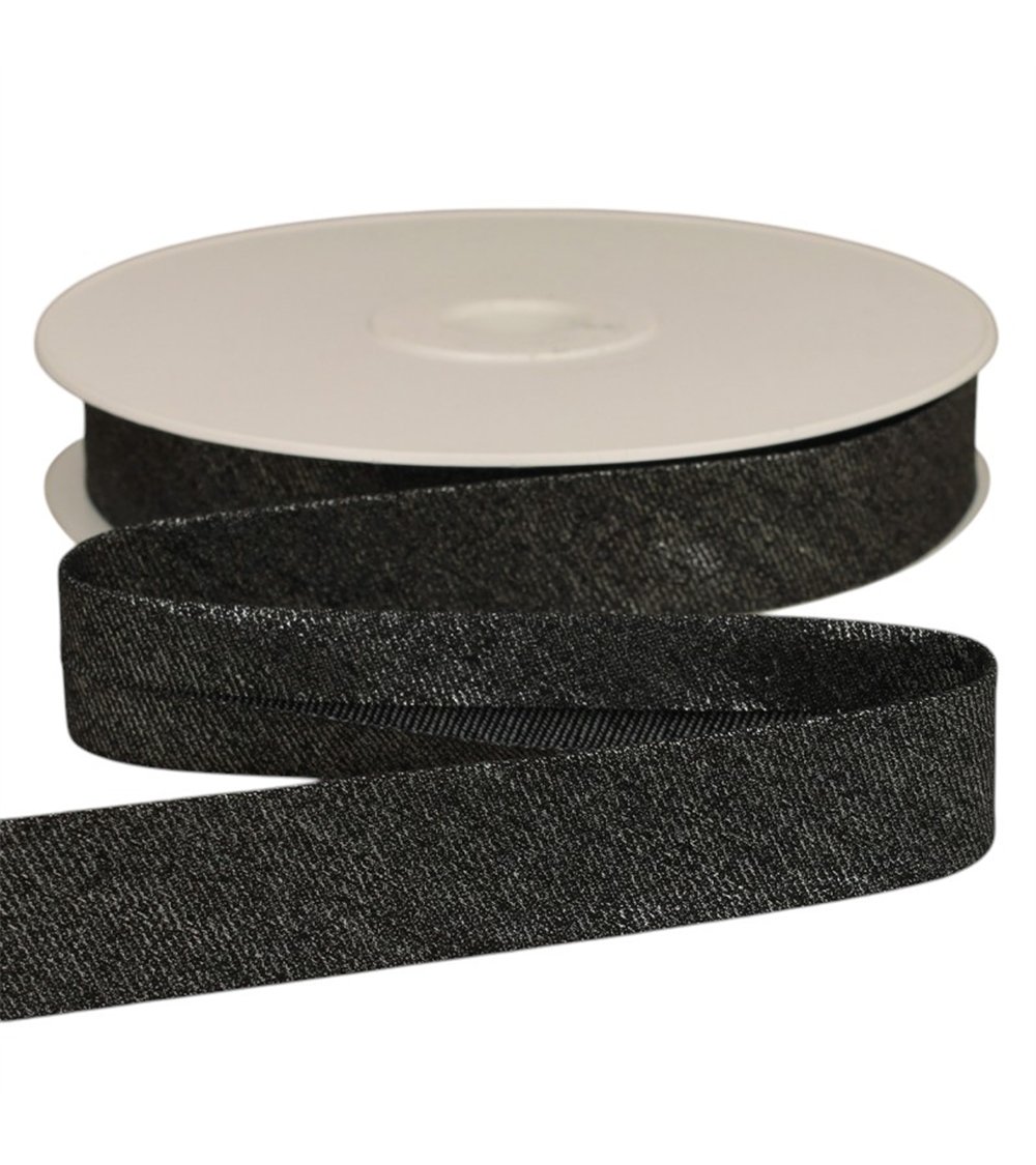 20-m-Rolle Metallic-Denim-Schrägband, 25 mm, Schwarz