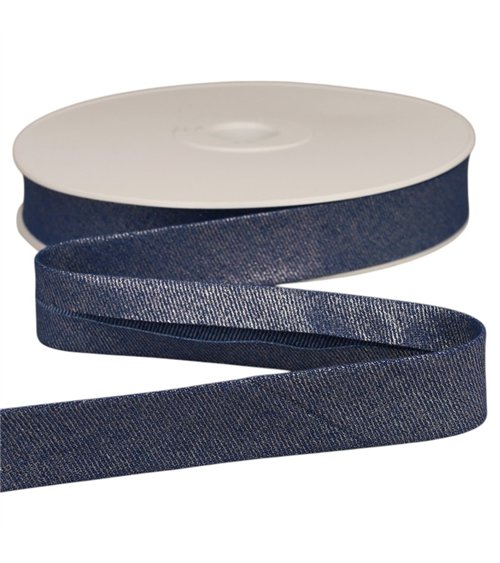 Bobina da 20 m di nastro in sbieco denim metallizzato da 25 mm blu navy