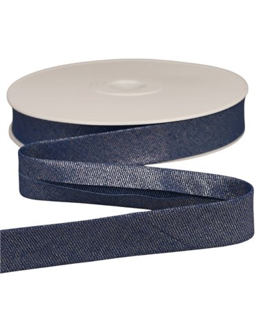 20-m-Rolle Metallic-Denim-Schrägband, 25 mm, Marineblau