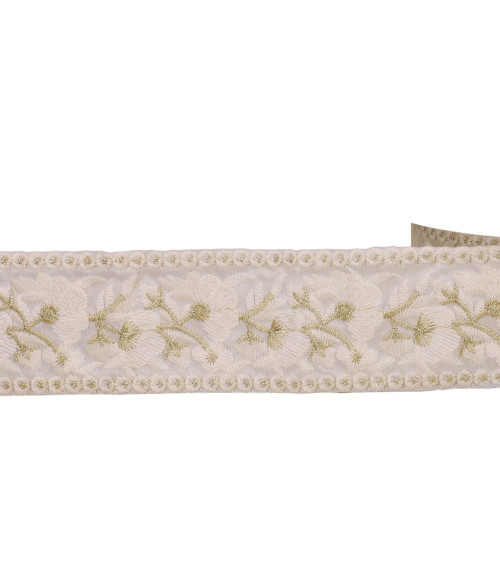 Bobina de 8,8m de trenza de flores bordadas 50mm blanco