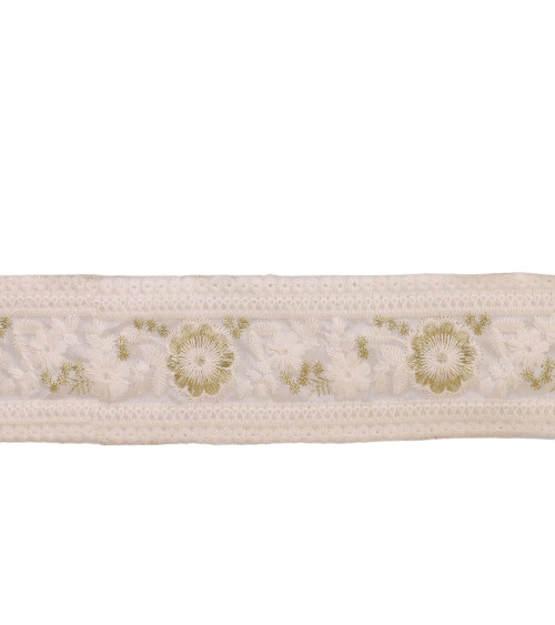 Bobina de 8,8m de trenza de flores bordadas 55mm blanco