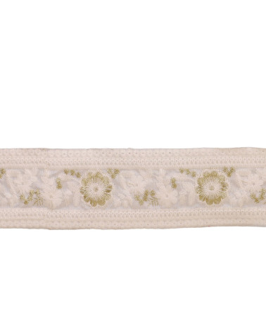 Bobina da 8,8 m di treccia di fiori ricamati da 55 mm bianca