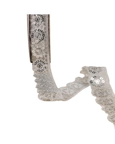 10m spool of glittered lace 30mm silver