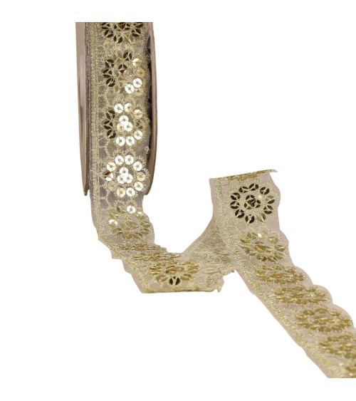 10-m-Spule aus glitzernder Spitze, 30 mm, goldfarben