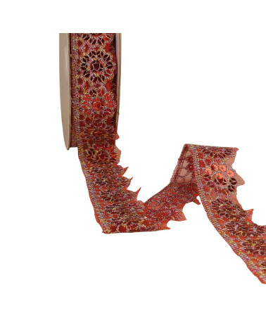 10m spool of glittered lace 30mm red