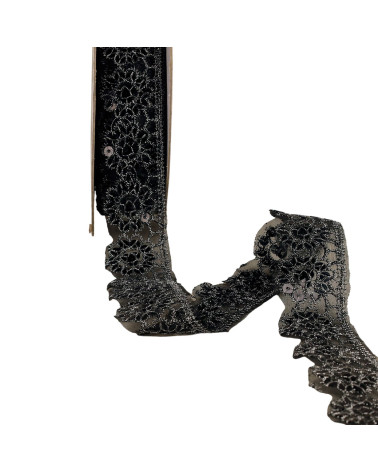 10m spool of glittered lace 30mm black