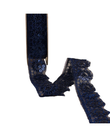 Bobina de 10m de encaje de lentejuelas 30mm azul marino