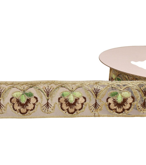 10-m-Spule mit ethnisch besticktem Zopf, 40 mm, Kaffeebraun