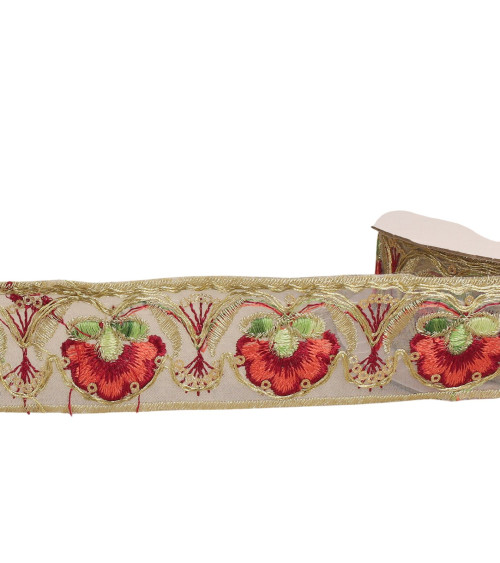 Bobina da 10 m di treccia ricamata etnica da 40 mm rosso bordeaux