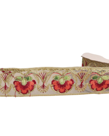 Bobina da 10 m di treccia ricamata etnica da 40 mm rosso bordeaux